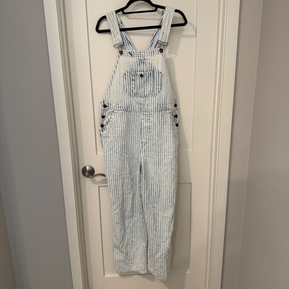 Faherty Railroad Stripe Overalls Womens Indigo White Striped Bibs WBC0015RRS